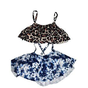 Women's lot of 2 bathing suit swim wear Tops ONLY! plus size XXL 2X animal print